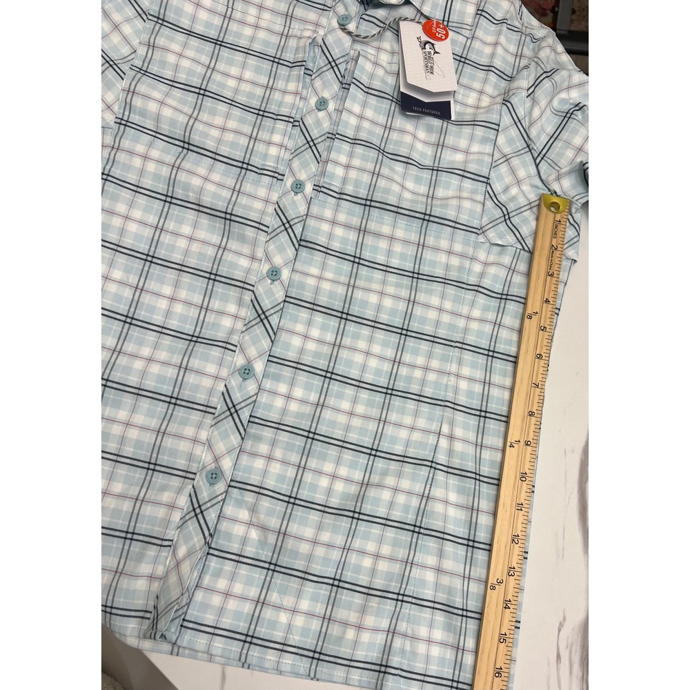 World Wide Sportsman Womens S Fishing Shirt Blue Plaid UPF 50 Vented Long Sleeve - Picture 7 of 10